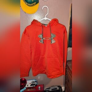 Under Armour Orange Hoodie with Camo Logo and Hood